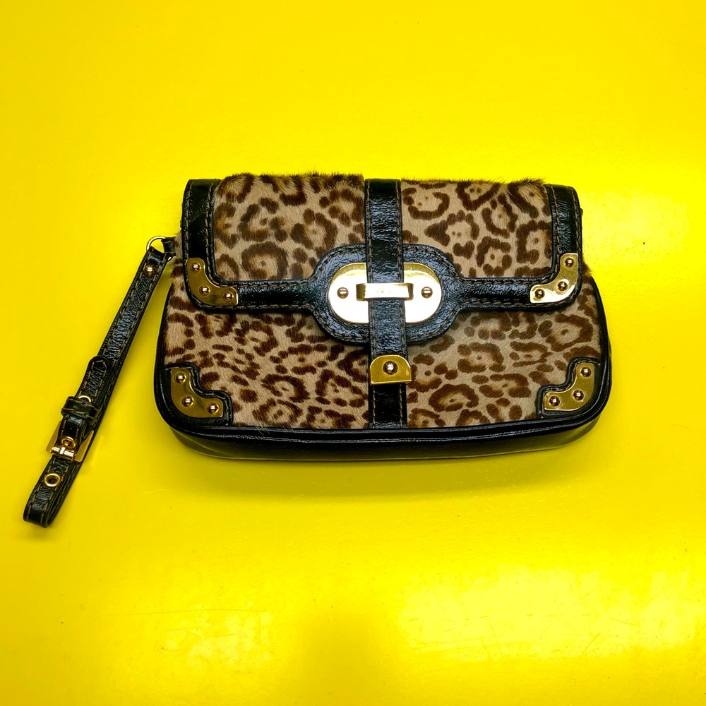 Rafe pony hair leopard clutch